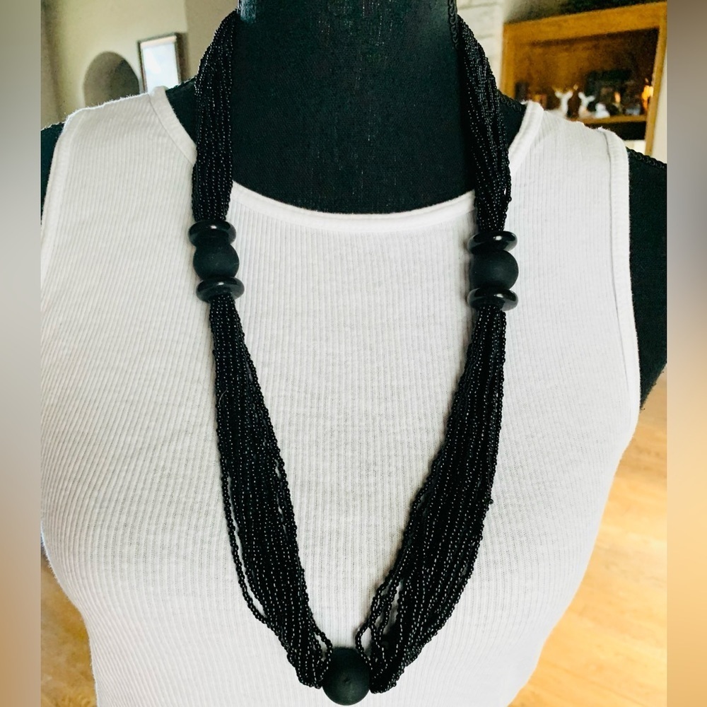 Bohemian Black Multi Strand Beaded Necklace
